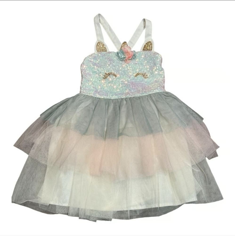 Girl's Pink & Violet Sparkly Unicorn Dress Size 6 - Picture 2 of 13